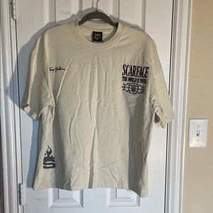Shoe palace Scarface Tony Montana t shirt, tan, black and brown, size small
